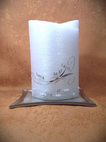 Hochzeitskerze Perlmutt edle Gestaltung mit Perlenkette    561